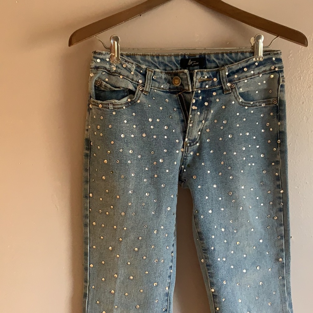 Sequin embellished bell bottom jeans